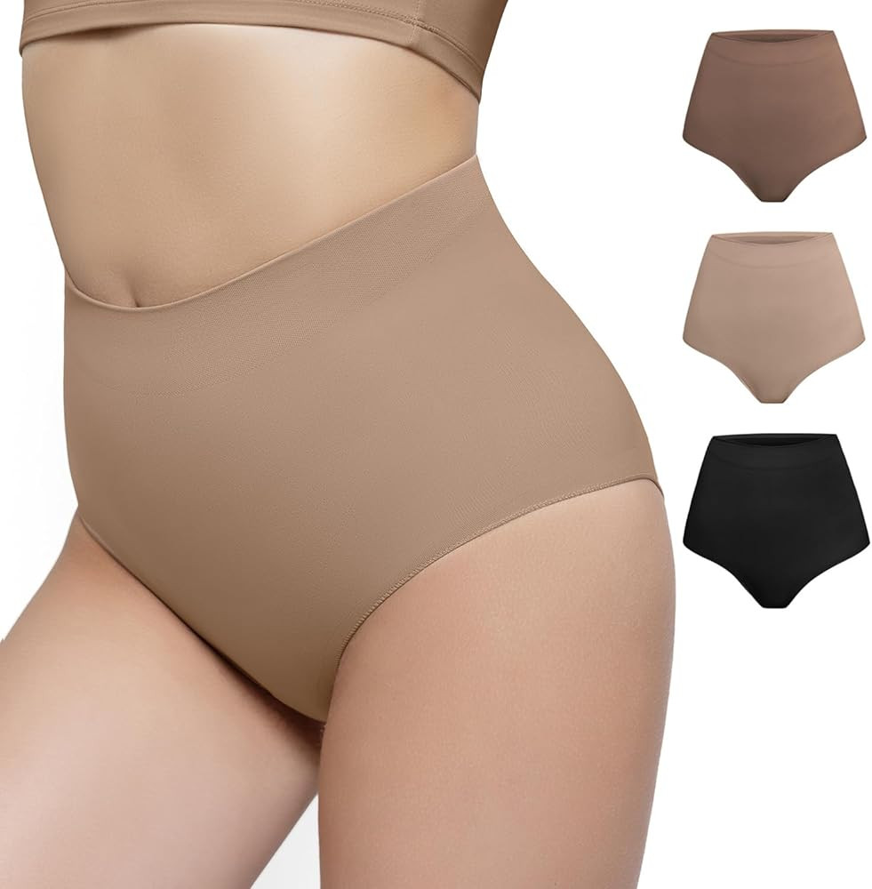 PUMIEY 3 Pack Womens Shapewear Panties Tummy Control Shaper Underwear Mid Waist | Amazon (US)