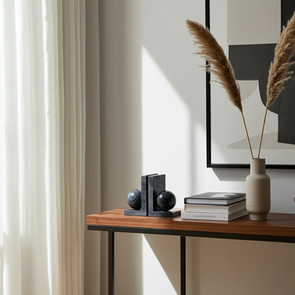 Ivy Bronx Modern Bookends in Marble with 3" Orb Detail – Decorative Book Ends for Stylish Home ... | Wayfair North America