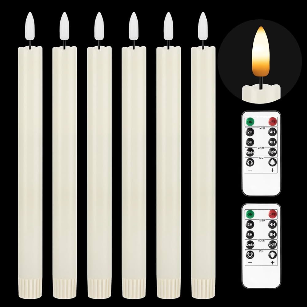 JOIONE Flameless Taper Candles with Remote Timer, 9.6" White Real Wax Flickering Battery Operated... | Amazon (US)