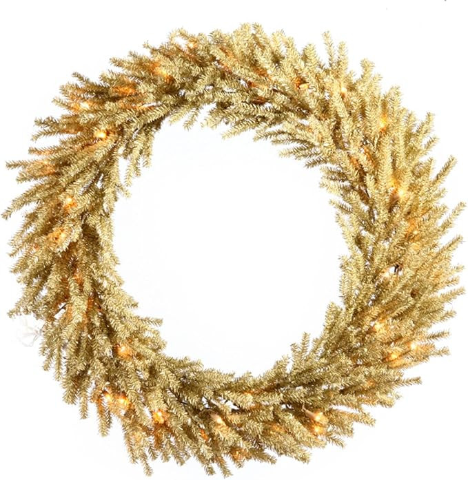 Vickerman 30" Pre-Lit Sparkling Champagne Artificial Christmas Wreath - Clear Lights | Amazon (US)