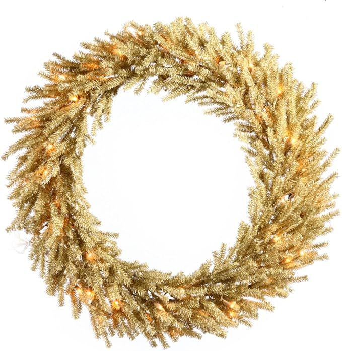 Vickerman 30" Pre-Lit Sparkling Champagne Artificial Christmas Wreath - Clear Lights | Amazon (US)