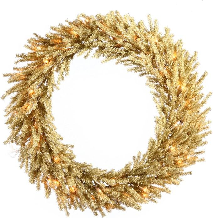 Vickerman 30" Pre-Lit Sparkling Champagne Artificial Christmas Wreath - Clear Lights | Amazon (US)