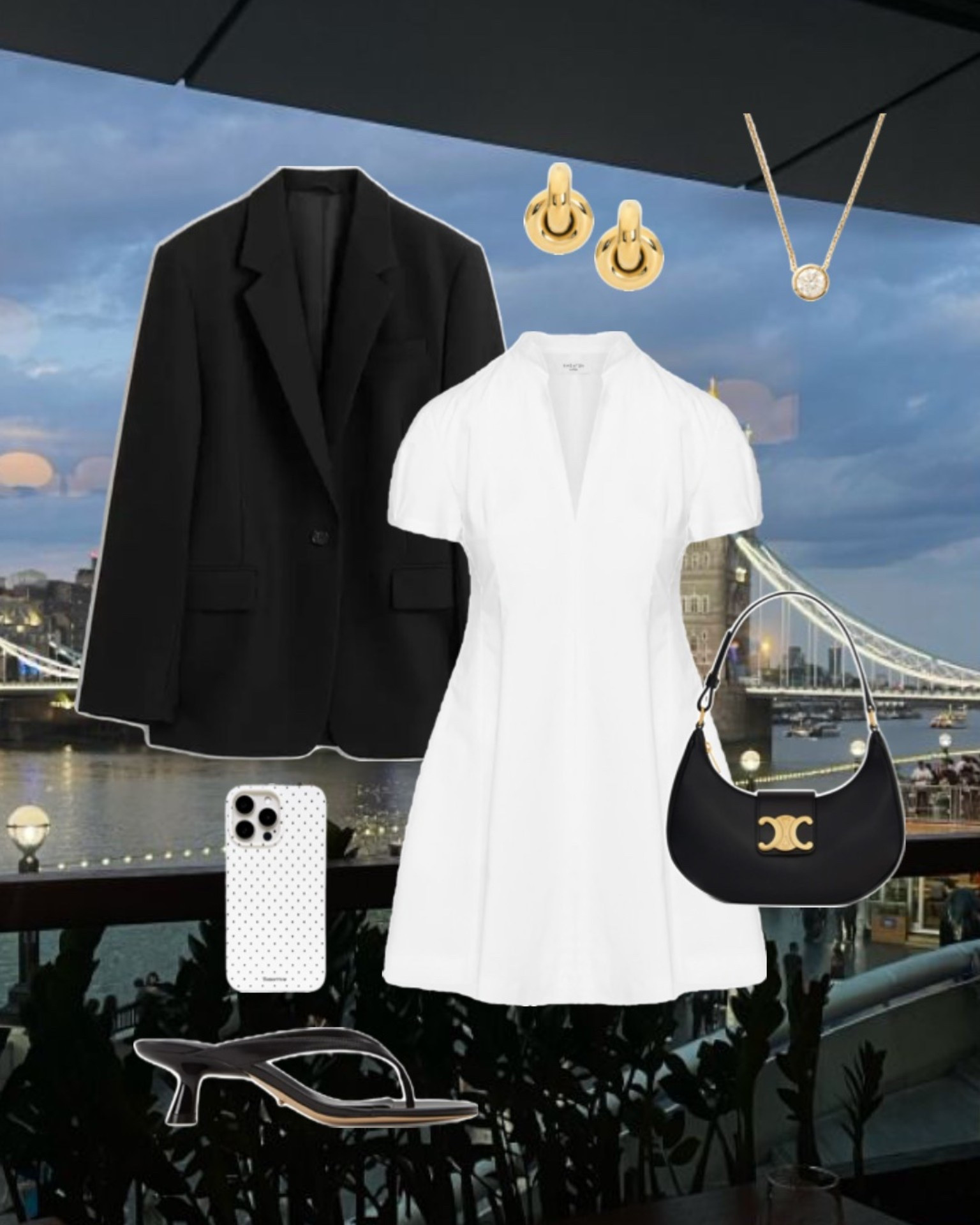 London dinner outfit, white mini dress, black blazer, kitten heels, chic evening look, rooftop dinner outfit, city date night outfit, classy black bag, gold jewelry, summer night outfit, Europe travel outfit, London style inspo, elevated dinner look, girls trip outfit ideas, neutral luxury style, Sarah L Styled 

#LTKWorkwear #LTKTravel #LTKSeasonal