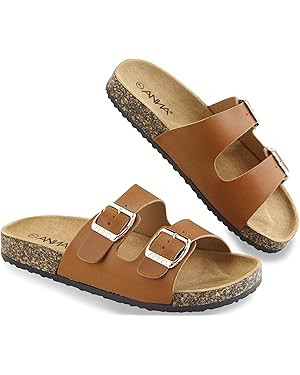 Glory Women's Slide Sandals Cork Footbed Double Buckle | Amazon (US)