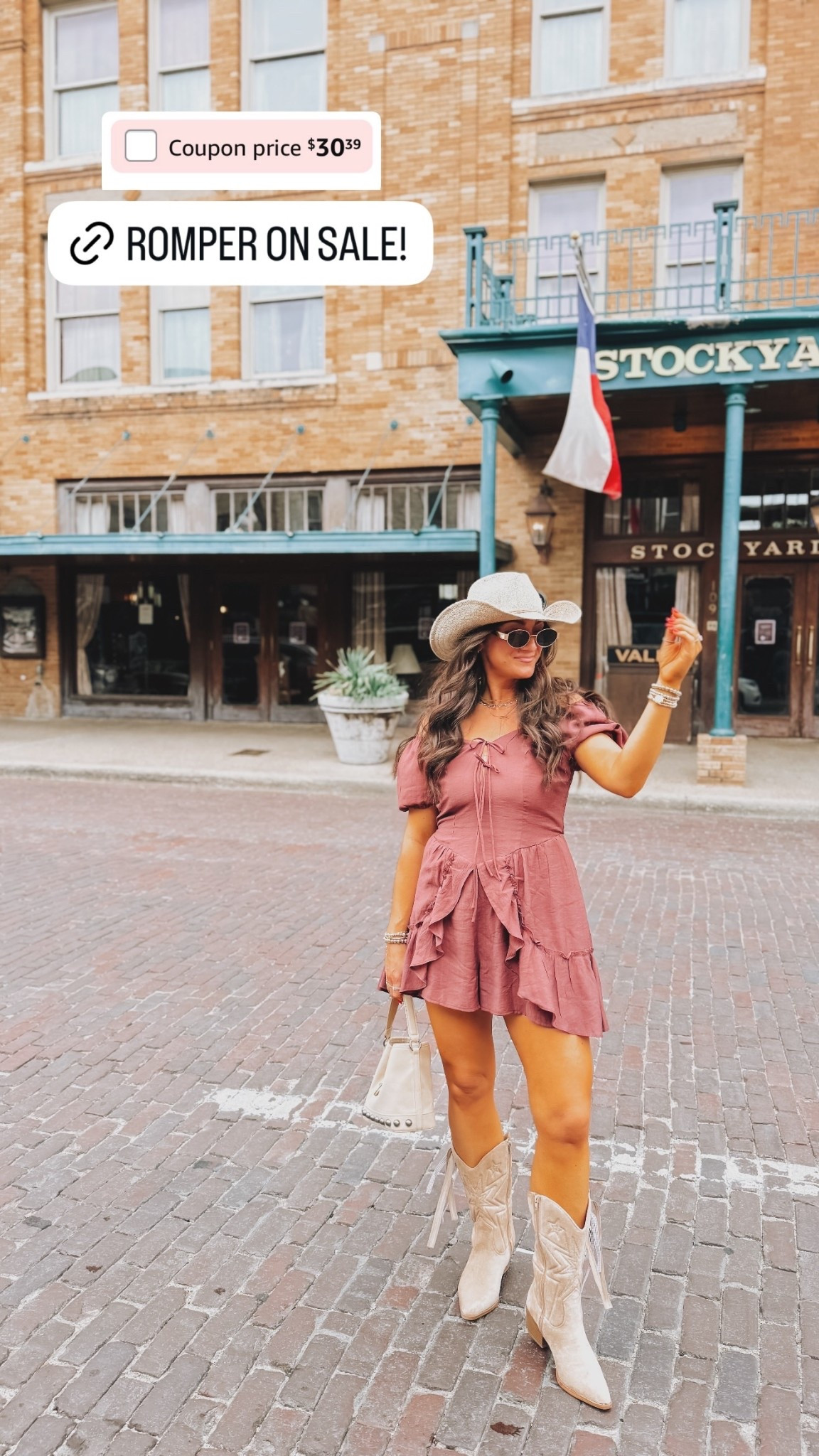 Texas outfit perfect for your next country concert! Boots are on clearance and super comfy!! Hat only $15 👌 romper currently on sale. True to size 

#LTKFestival #LTKootd #LTKSaleAlert