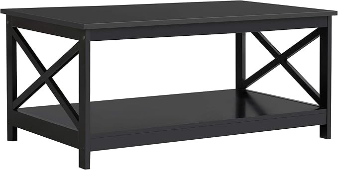 Yaheetech Wood 2-Tier Black Coffee Table with Storage Shelf for Living Room, X Design Accent Cock... | Amazon (US)