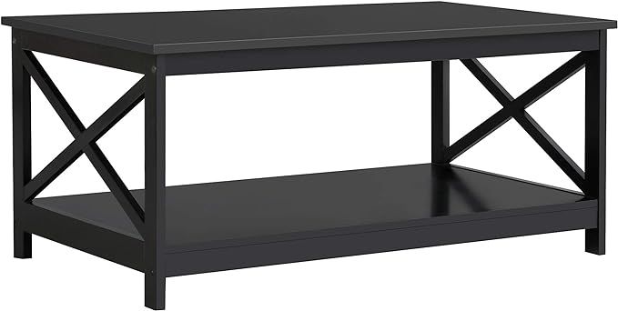 Yaheetech Wood 2-Tier Black Coffee Table with Storage Shelf for Living Room, X Design Accent Cock... | Amazon (US)