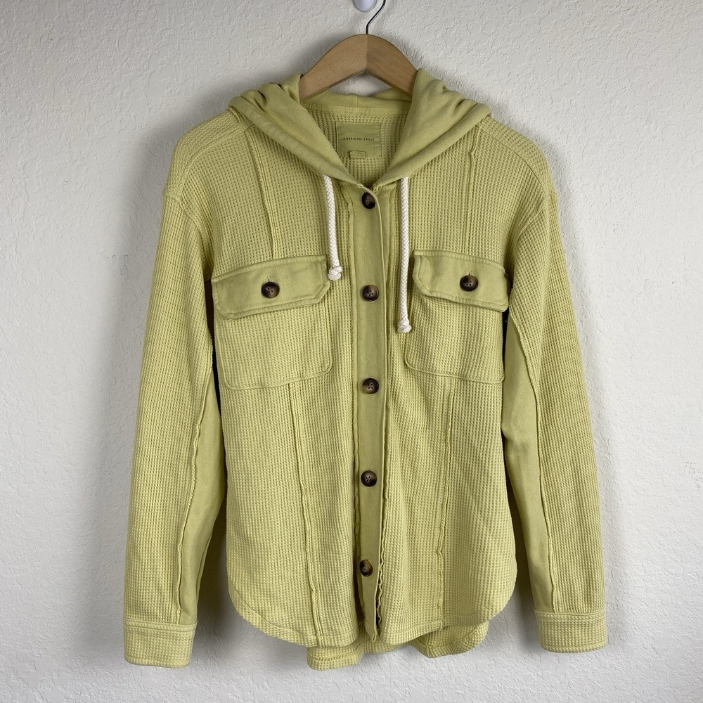 American Eagle S Hooded Waffle Knit Shacket Shirt Jacket Granola Girl Chore Barn | Poshmark
