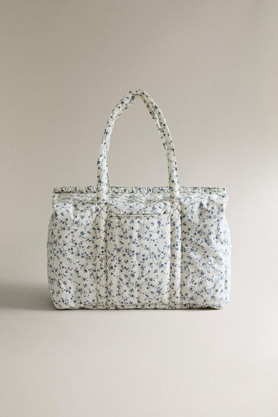 COTTON BLUE FLOWER DIAPER BAG | Zara US