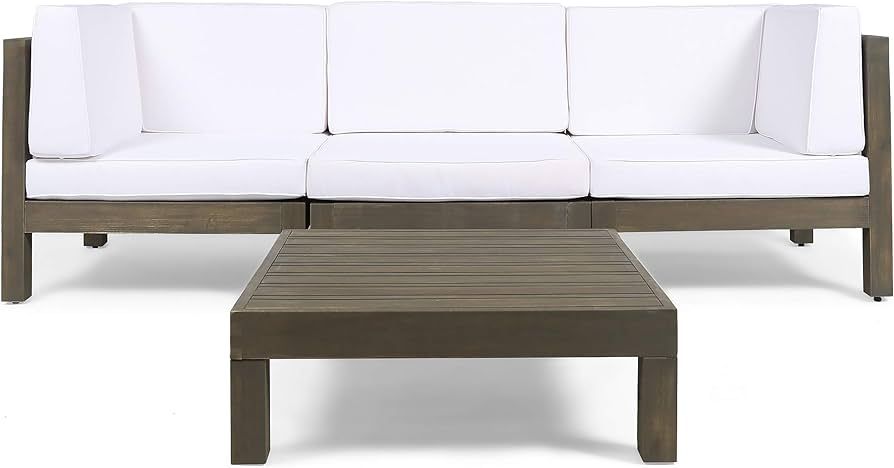 Great Deal Furniture Keith Outdoor Sectional Sofa Set with Coffee Table | 3-Seater | Acacia Wood ... | Amazon (US)