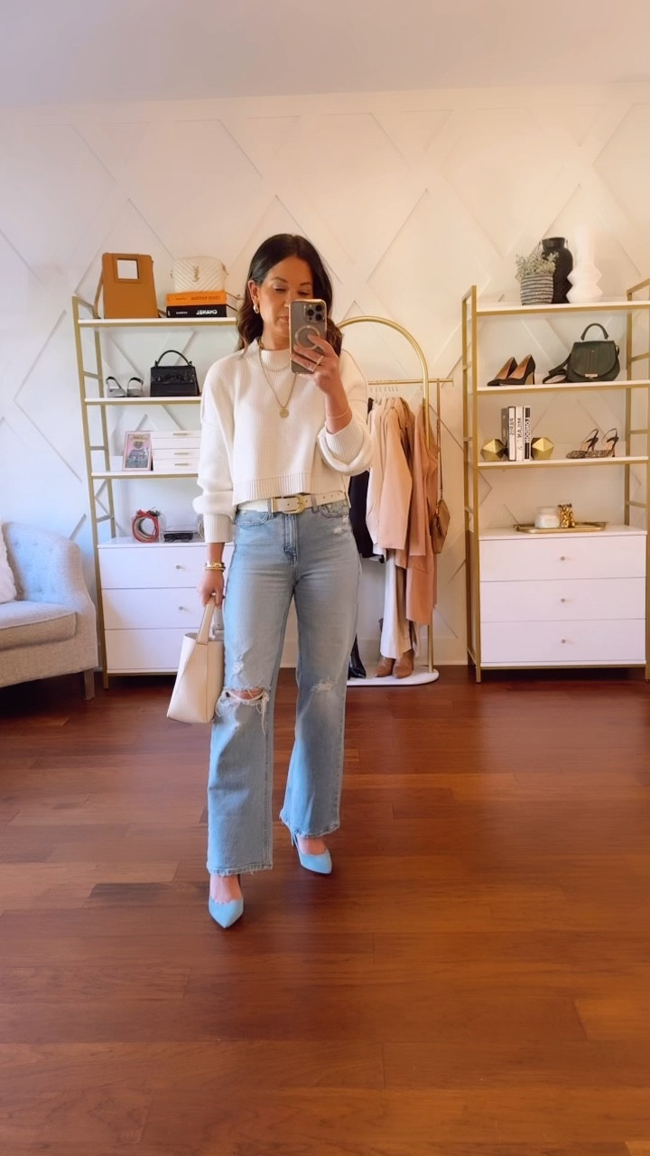 Spring outfit idea  - lightweight sweater, my fav light wash jeans - add a heel for a more elevated look or throw on a sneaker. Wearing 25 in jeans and xs in sweater 

#LTKSeasonal #LTKSpringSale #LTKstyletip