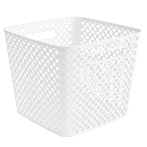 Mainstays Cube White Decorative Plastic Storage Basket, 13 in x 11 in | Walmart (US)