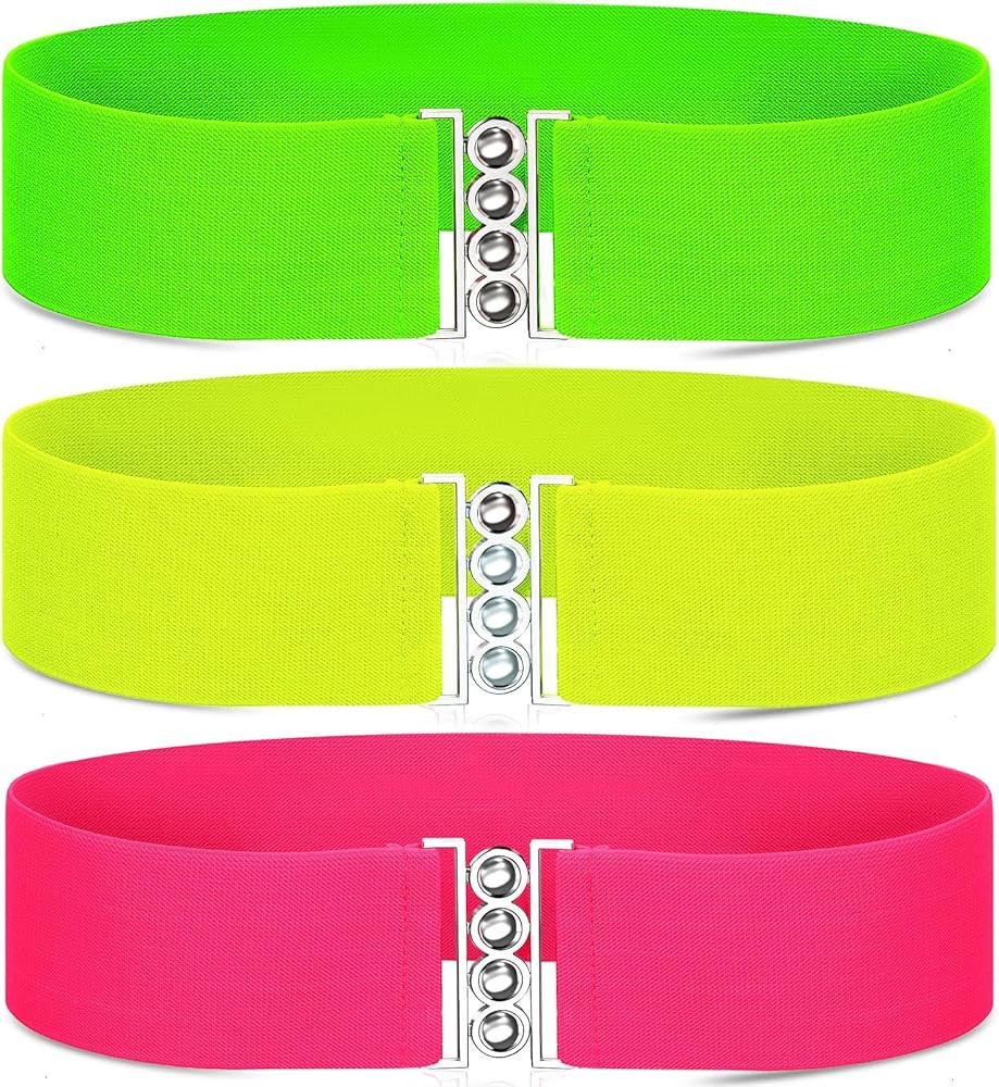 Syhood 3 Pcs 80s Neon Belts for Women 80s Waist Stretch Wide Waistband with Vertical Clasp Buckle... | Amazon (US)
