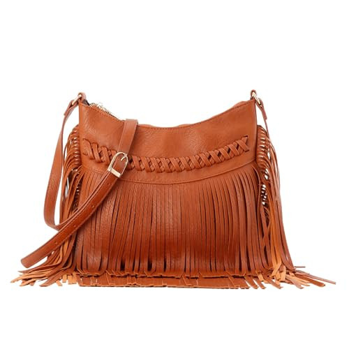 Fecialy Vintage Fringe hobo bags for Women PU Leather Tassel Crossbody Shoulder Bag Western Fringe Purse | Amazon (US)