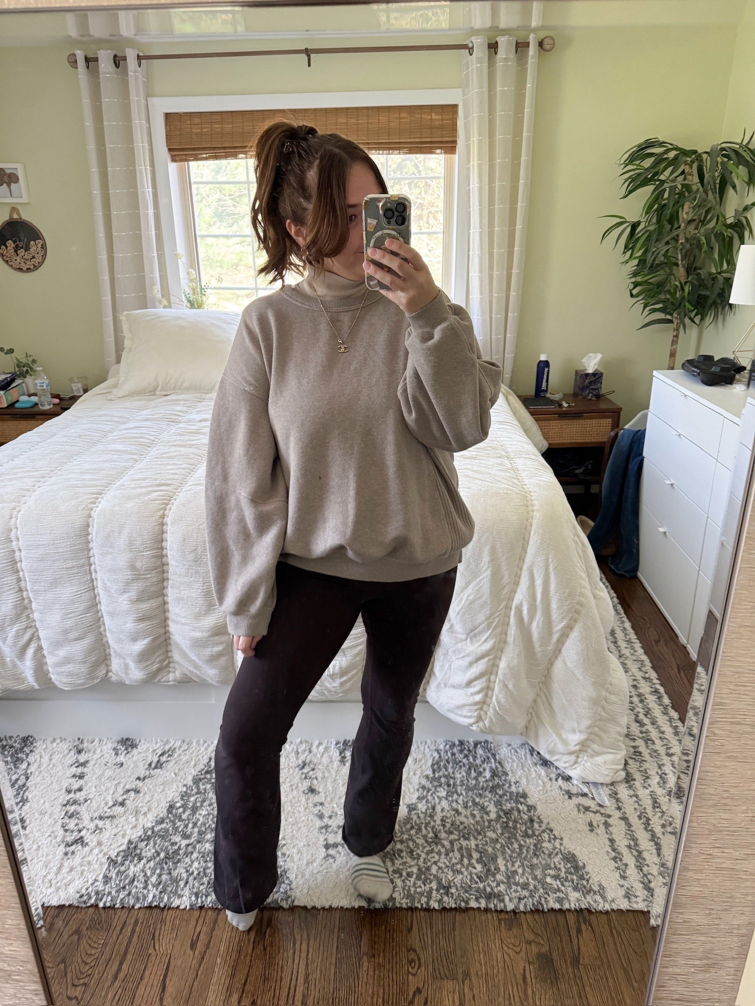 Flattering flare leggings outfit you can easily recreate. This comfy oversized sweatshirt outfit is perfect for everyday wear, errands, or a casual loungewear look.

Sweatshirt: medium. Runs one size large

Flare leggings: true to size

#LTKSeasonal #LTKootd #LTKSaleAlert