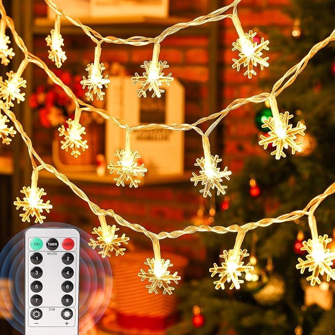 HOHOTIME Christmas Lights,20 Ft 40 Waterproof Snowflake String Lights 8 Modes Led Lights Warm Whi... | Amazon (US)