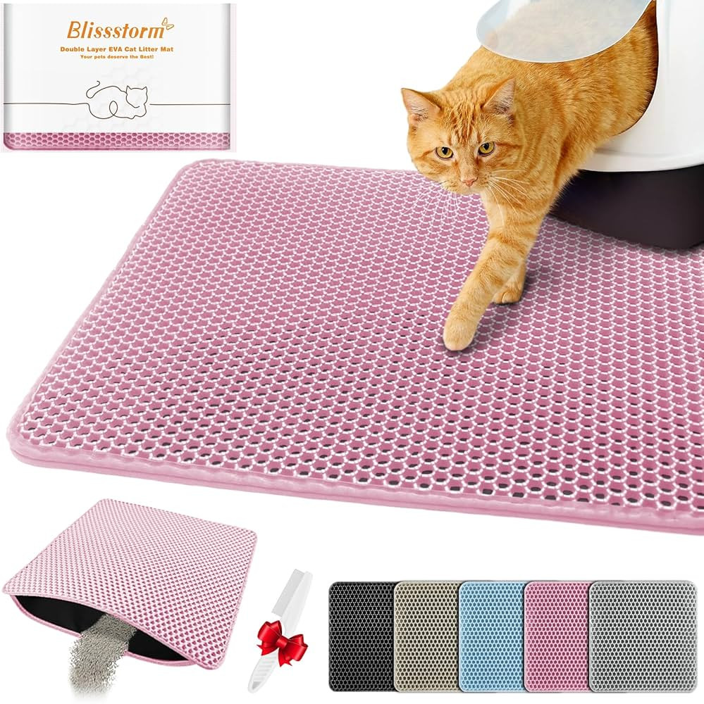 Waterproof Cat Litter Mat, Double Layer EVA, Odor-Free Large Grid, Urine Proof, Easy Cleanup (Pin... | Amazon (US)
