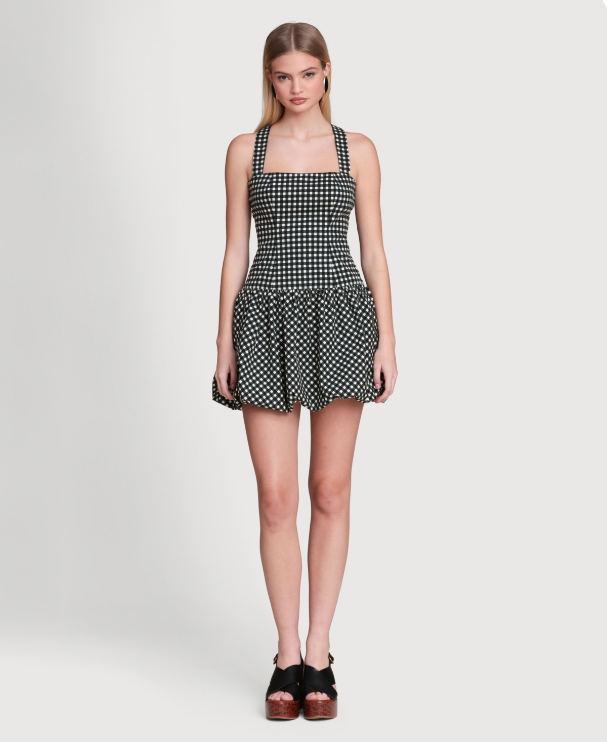 Avec Les Filles Women's Drop Waist Bubble Hem Mini Dress - Black/cream Gingham | Macy's