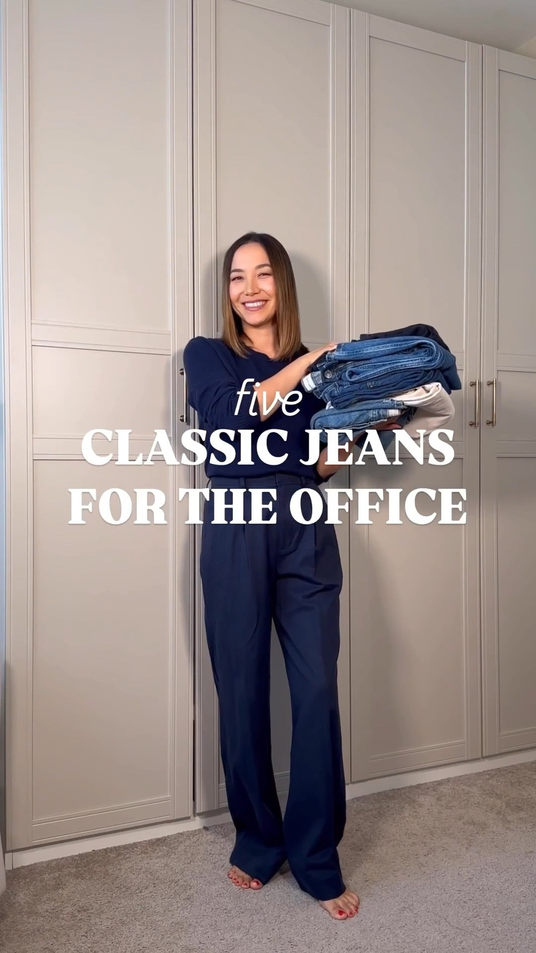 5 classic jeans for the office 

Everlane jeans are on sale: 
The way high jeans 
Low rise jeans 
Original cheeky jeans — on a major sale under $40!! 
90s cheeky jeans 

Boxy cashmere sweater 
White tee 
Navy blazer 
Cardigan 
Cotton Crewneck 
Silky cotton button up 

#LTKootd #LTKSaleAlert #LTKFindsUnder100