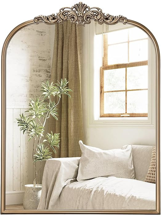 Gold Vintage Mirror, 30” x 40” Arched Gold Antique Mirror for Fireplace Mantel, Arch Baroque ... | Amazon (US)