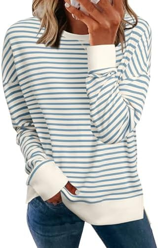 Simplee Womens Oversized Striped Sweatshirt Casual Long Sleeve Crewneck Loose Trendy Pullover Top... | Amazon (US)
