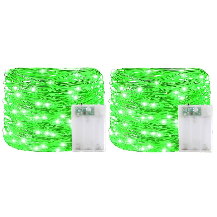Halloween Decorations Green Fairy String Lights, Battery Operated with Timer, 2 Pack 33FT 100 Led... | Amazon (US)