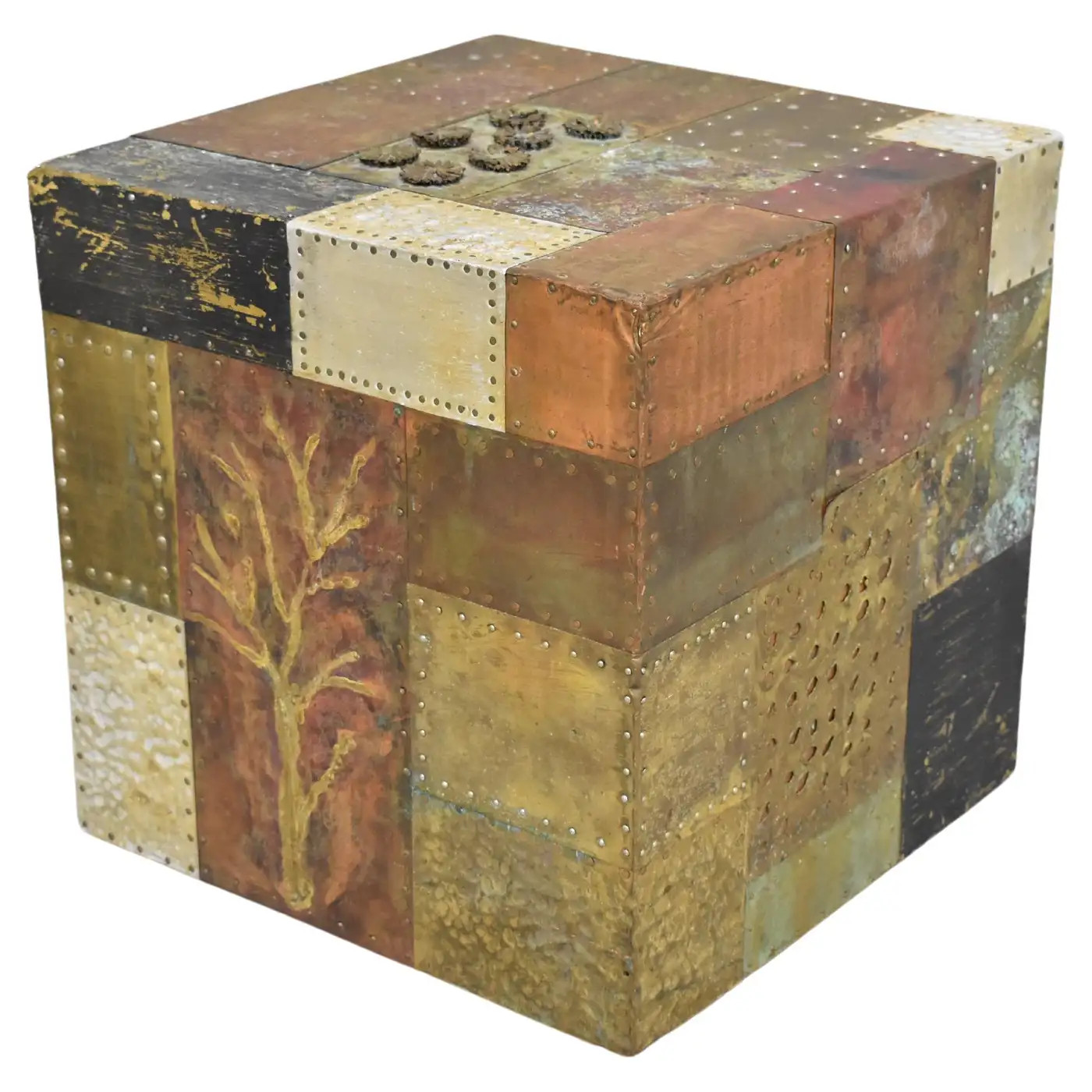 Paul Evans - Style Brutalist Welded & Hammered Metal Side Table | 1stDibs