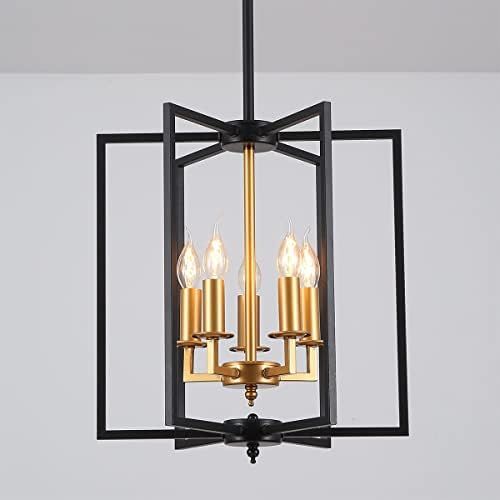 Industrial Farmhouse Pendant Light 5 Light Candle E12 Base Hanging Chandelier Adjust Height Black an | Amazon (US)