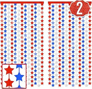 xo, Fetti Fourth of July Star Foil Curtain - 2 pack | Red, Blue + Silver Tinsel Photobooth Curtai... | Amazon (US)
