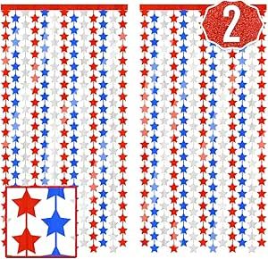 xo, Fetti Fourth of July Star Foil Curtain - 2 pack | Red, Blue + Silver Tinsel Photobooth Curtai... | Amazon (US)