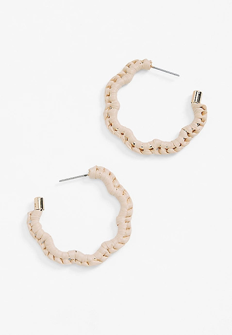 Raffia Wrapped Wavy Hoop Earrings | Maurices