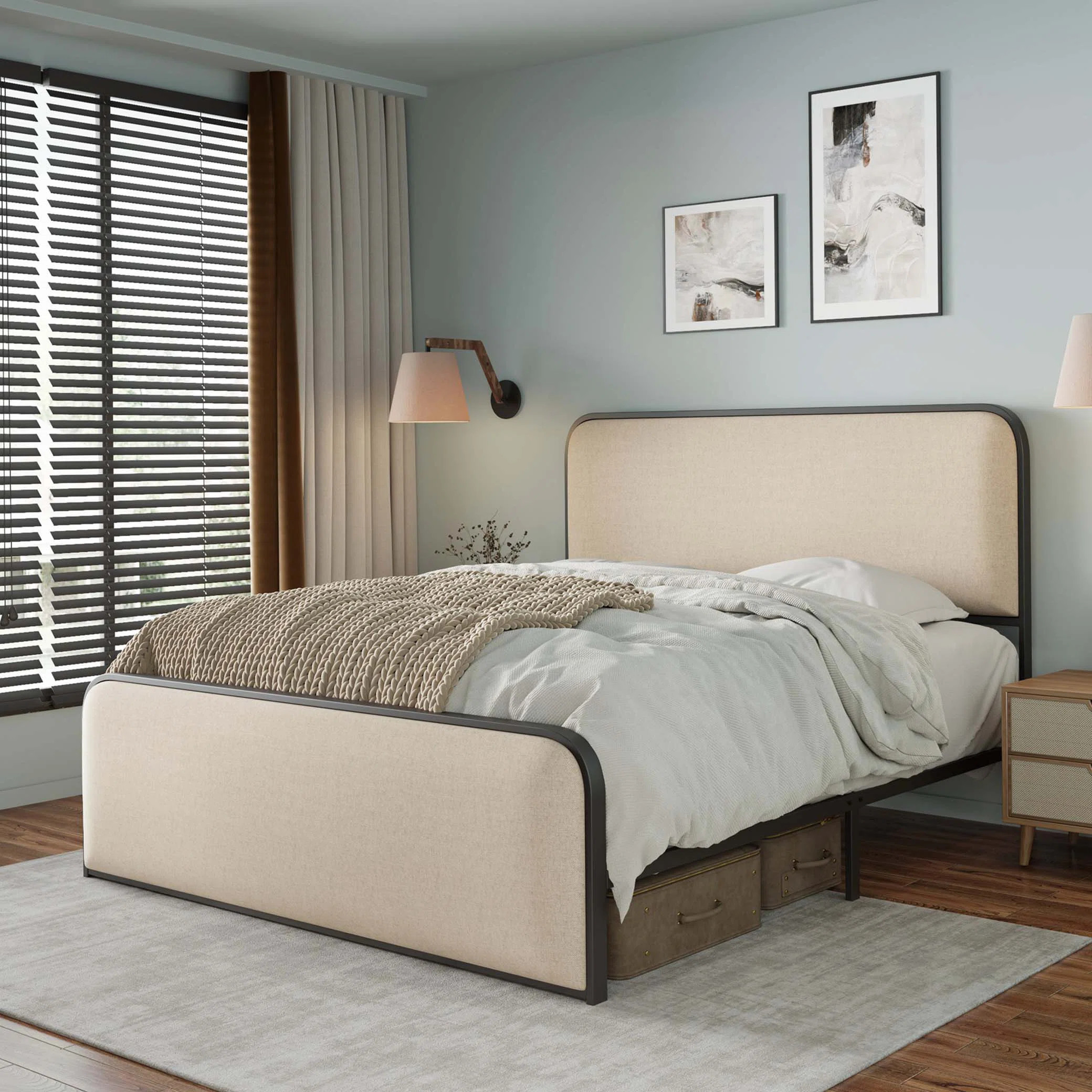 Laylanee Modern Metal Bed Frame With Curved Upholstered Headboard And Footboard Bed With Under Be... | Wayfair North America