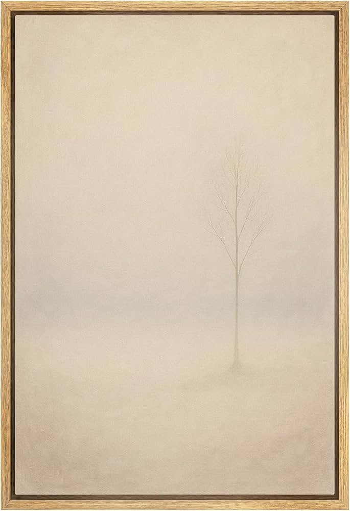 MUDECOR Framed Canvas Print Wall Art Lone Tree in Soft Fog Minimalist Neutral Landscape Illustrat... | Amazon (US)