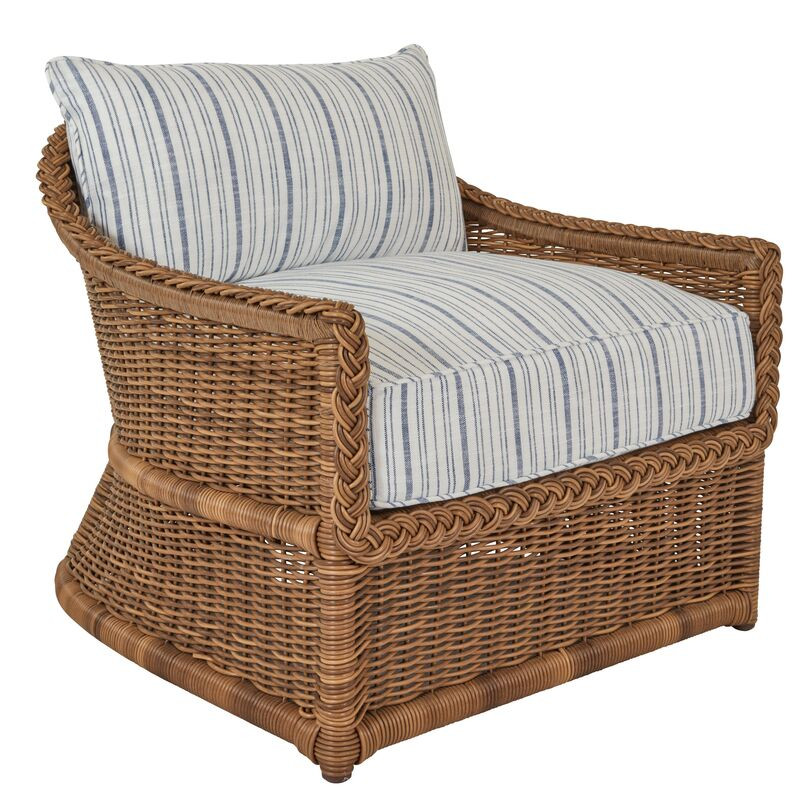Emilia Raffia Lounge Chair, Linen Indigo Stripe | One Kings Lane