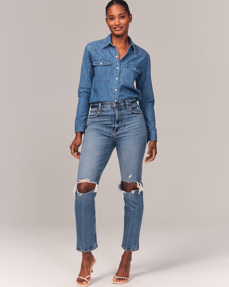 Women's Curve Love Ultra High Rise Ankle Straight Jean | Women's Bottoms | Abercrombie.com | Abercrombie & Fitch (US)