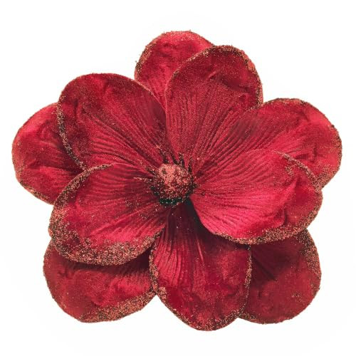 M2cbridge Christmas Velvet Flower Magnolia Flowers Artificial Poinsettia Stems Wedding Party Decor,4PCS (Burgundy) | Amazon (US)