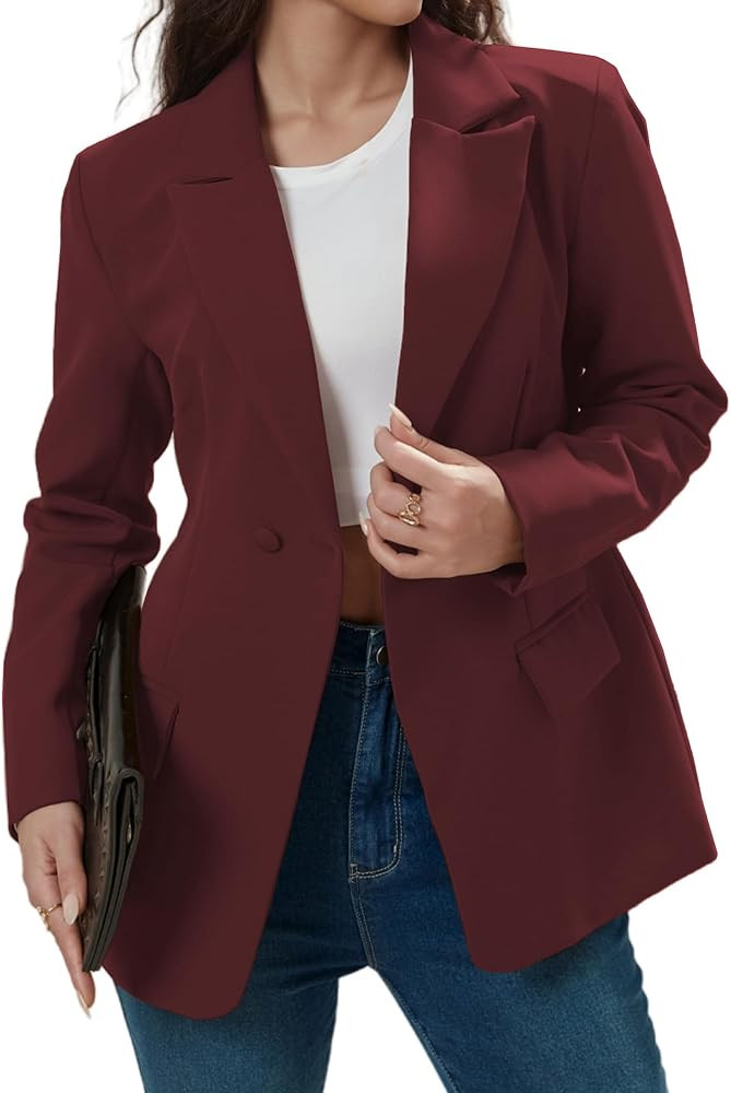 Women's Long Sleeve Notch Lapel Work Suit Blazers Open Front Causal Jacket Outwear with Pockets | Amazon (US)