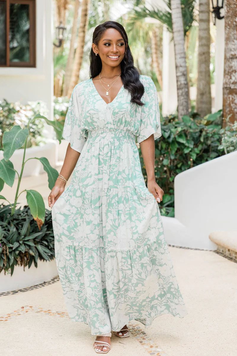Sunshiny Days Green Smocked Waist Floral Maxi Dress | The Pink Lily Boutique