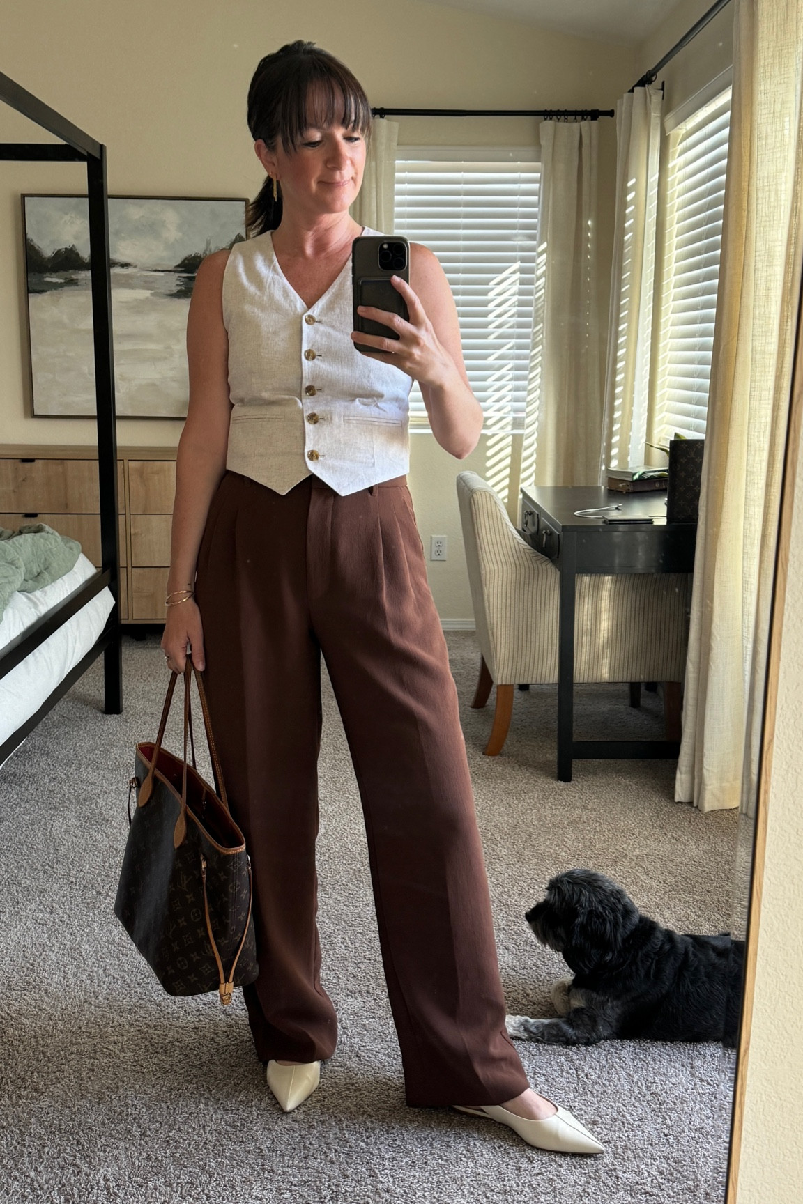 If I’m not wearing black Effortless Pants I’m wearing brown. 😂 And a linen vest for this sunny day just feels right  

#LTKOver40 #LTKStyleTip #LTKWorkwear