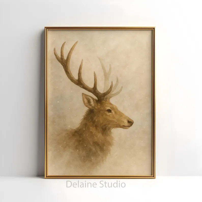 Christmas Reindeer Print | Vintage Farmhouse Gallery Wall Art (digital Download) - Etsy | Etsy (US)