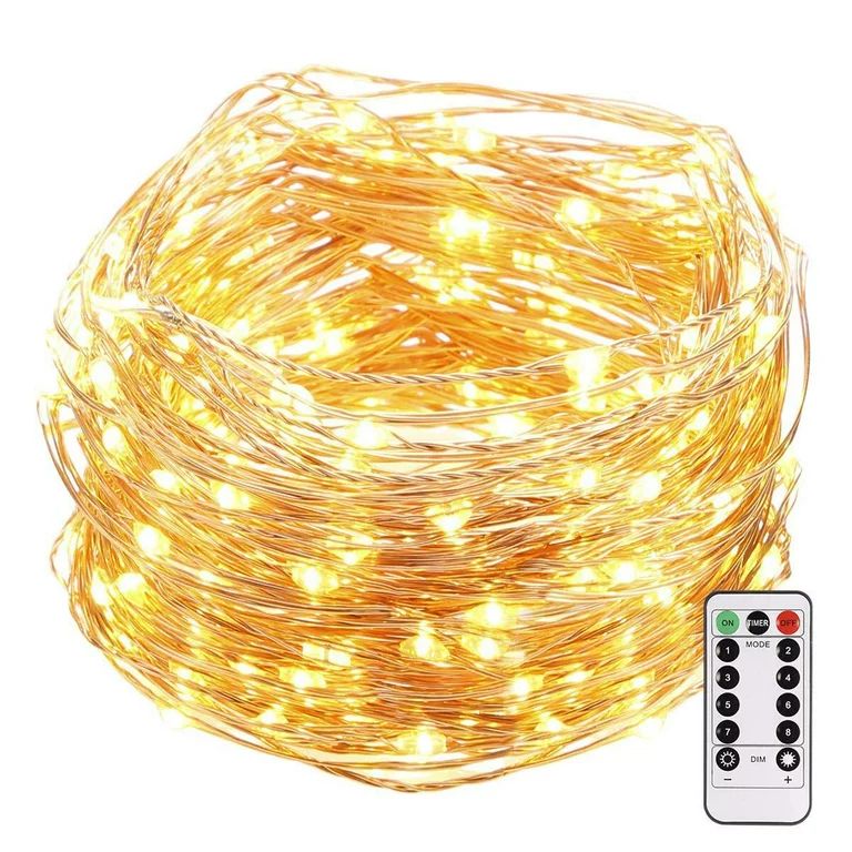100 LED Battery Powered Christmas Lights Mini String with 8 Modes Remote Control and Timer,33Ft O... | Walmart (US)