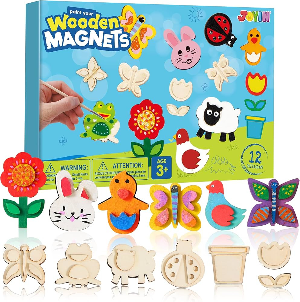 JOYIN 12 Wooden Magnet Creativity Arts & Crafts Painting Kit for Kids, Decorate Your Own Painting... | Amazon (US)