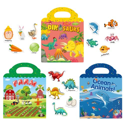 Sticker Activity Books for Toddlers, Reusable Sticker Toys for 4 5 6 Year Old Girls Boys Gifts, Dinosaur Farm Ocean Animal Stickers, Learning Toys for Toddlers, Holiday Gifts for Kids | Amazon (US)