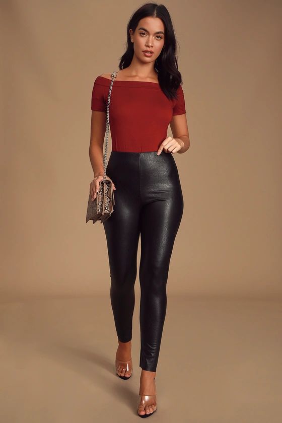 Ellianna Black Vegan Leather High-Waisted Leggings | Lulus (US)