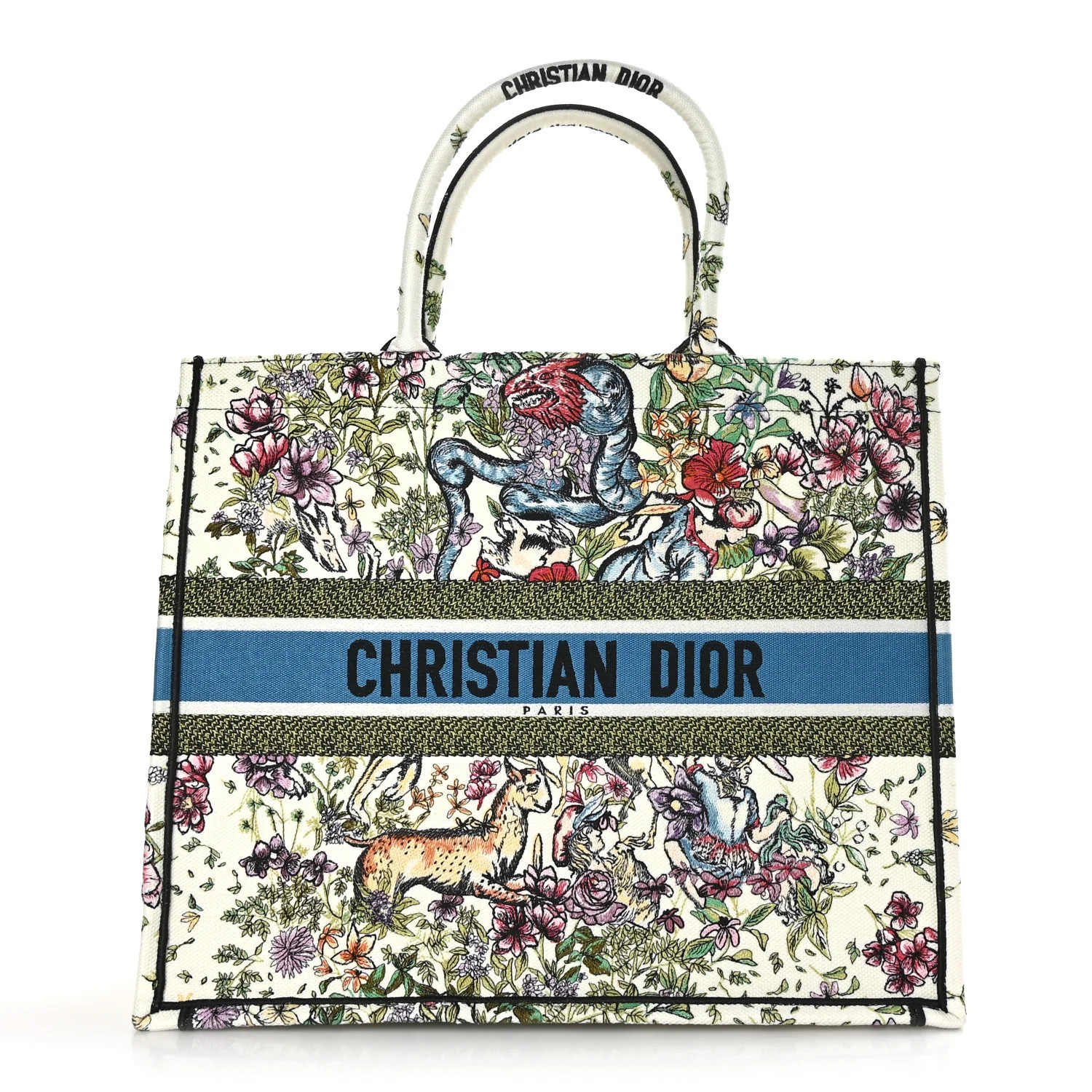 CHRISTIAN DIOR Canvas Embroidered Large D-Constellation Book Tote Latte Multicolor | FASHIONPHILE (US)