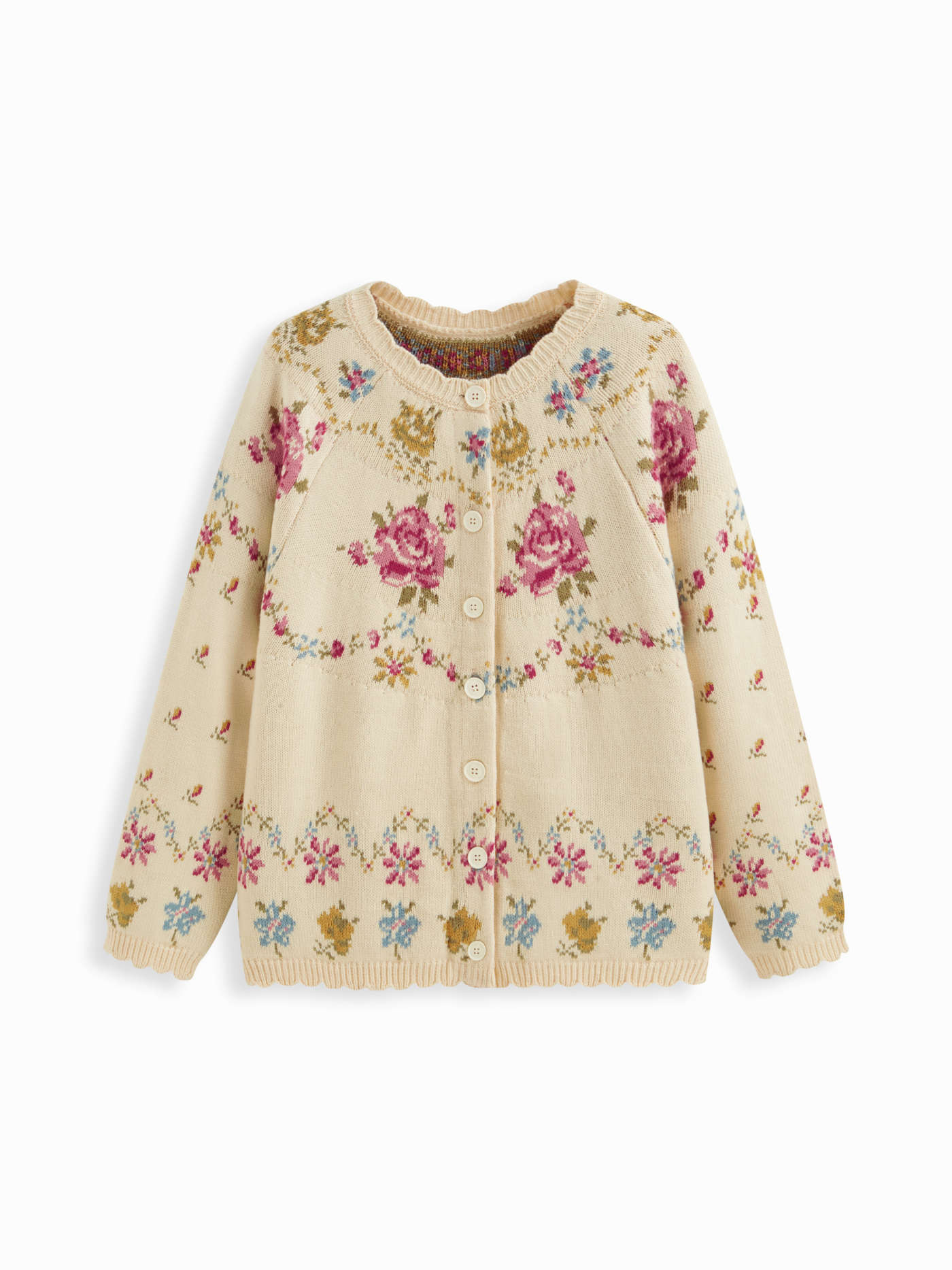 Knit Fabric Knit Floral Round Neck Long Sleeve Oversized Cardigan For Daily Casual | Cider