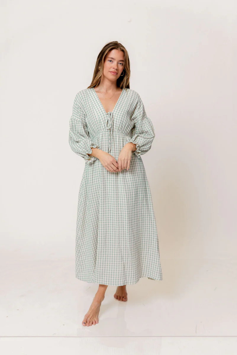 Hunter 100% Cotton Midi Dress in Aqua Plaid (Lined) - Bump Friendly | Worth Collective