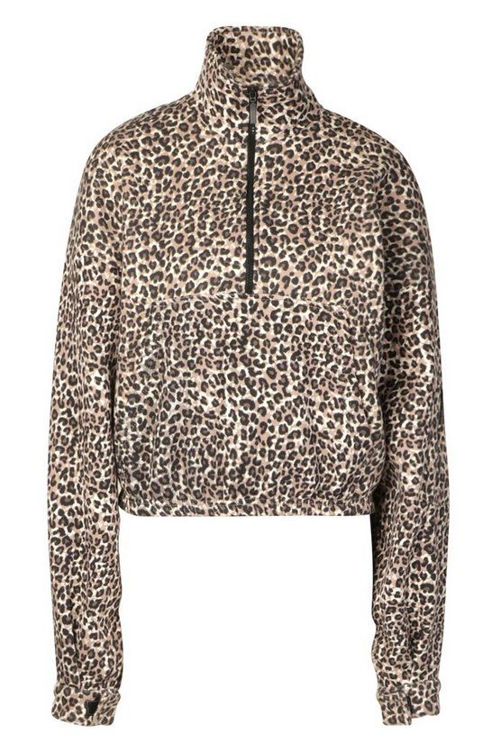 Leopard Zip Oversized High Neck Sweat | Boohoo.com (US & CA)