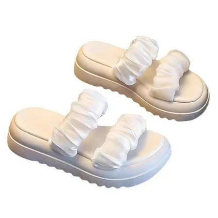 White 37 Women Summer Soft Thick Sole Slippers Fashionable Elegant Beach PU Leather Slip On Sandals Slides | Walmart (US)