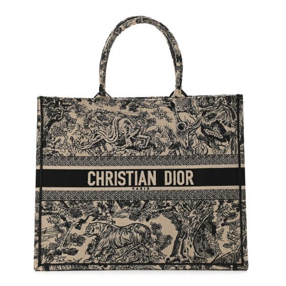 CHRISTIAN DIOR Canvas Embroidered Dioriviera Toile De Jouy Book Tote Black | Fashionphile